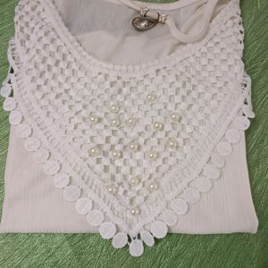 Beautiful Off White Colour Top With Pearls Work