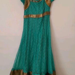 Sea Green Laced Kurta Set(girl's)