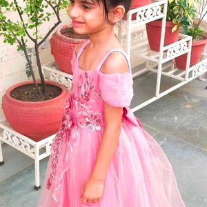 Girls Pink Half Embellished Gown