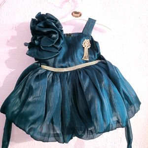 Blue Organza Party Wear Frock For Kids