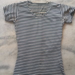 Girls Black & White Striped Top