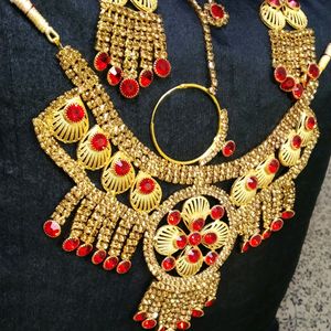 Necklace With Mang Teeka, Nath And Earings