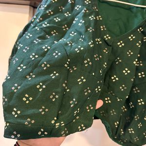 Green Bandhani Saree With Blouse