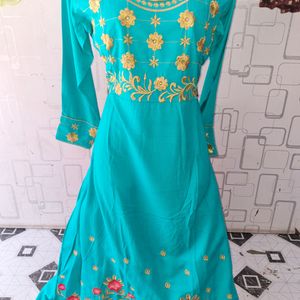 Embroidery Work Frock Sea green Size-XL