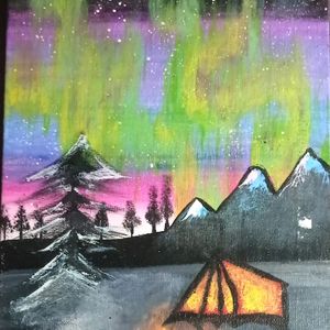 Canvas Board Painting Of Northern Lights