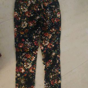 black trouser with multicolur flowr