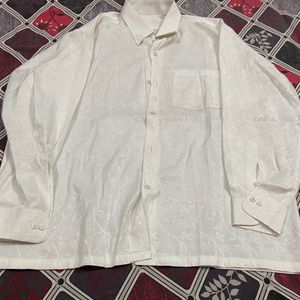 White Self Design Cotton Silk Shirt