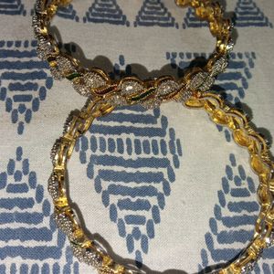 Diamond Cut Kada+ Gold Kundan Kada Bracelet