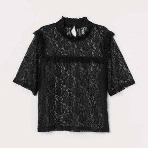 H&M Black Oversized Smock collar Lace Blouse