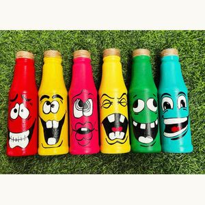 Handpainted Emoji Bottle Art Set Of Six