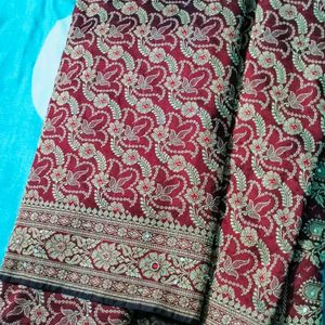 Maroon And Golden Saree