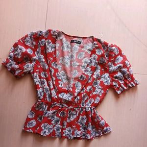 Red Floral Peplum Top