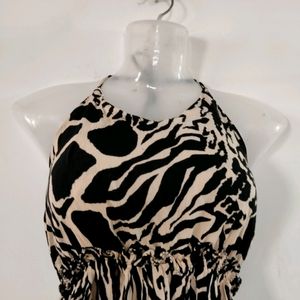 Beige And Black Printed Dress (Women's)