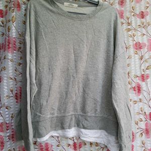 Grey Sweatshirt With White Shirt Style Bottom