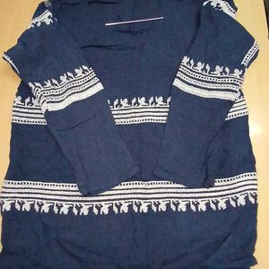 White Embroided Navy Blue Top