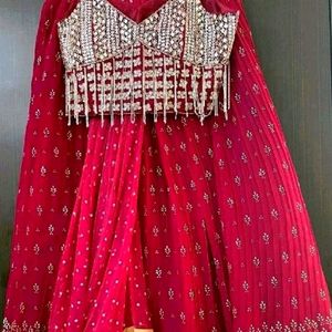 🔥Spot Offer Hot Pink Mirror Work Lahenga🔥