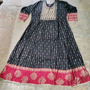 Golden Printed Anarkali Kurti