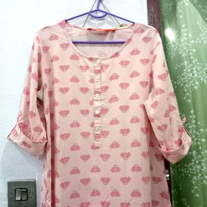 Pink Cotton Blend High Low Kurti