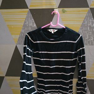 Black N White Stripped Woolen Top