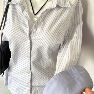 Blue thin Striped Shirt Women