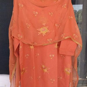 Stitched Orange Festive Salwar Suit With Dupatta