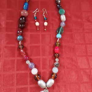 Multi Color Beads With Pendant Necklace Set