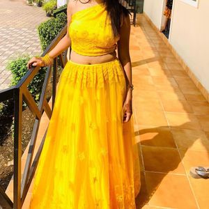 Yellow Crop Top Lehenga