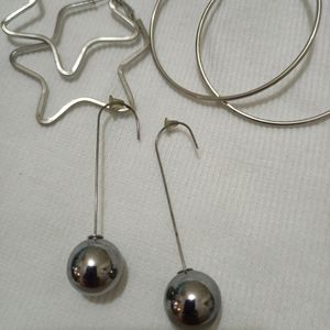 Silver Earrings Set Of 3