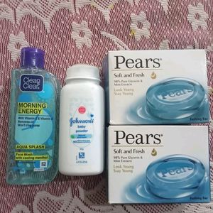 Johnson's Powder + Clean & Clear + Pears Soap 2Pc