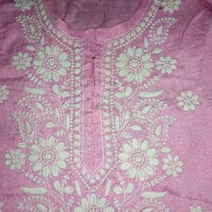 Pink Chikankari Straight Kurta