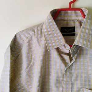 Beige White Checked Chequered Formal Shirt