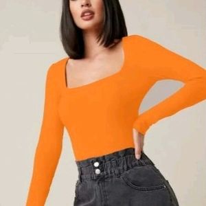 Orange Square Neck Top