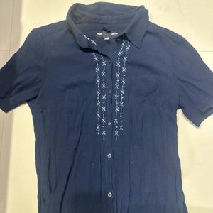 Blue T-shirt Top Embroidered Ladies