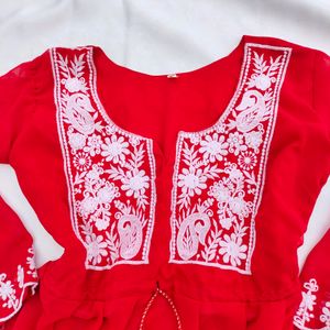 Red Chikankari Kurti