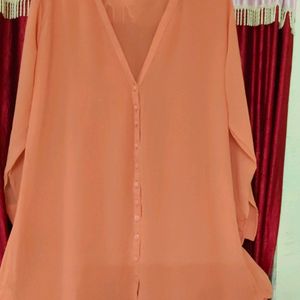 Peach Colour V-neck Shirt