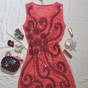 Coral Embroidered dress