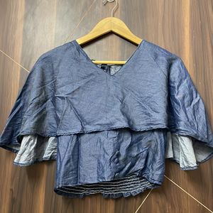 Grey Crop Poncho Top