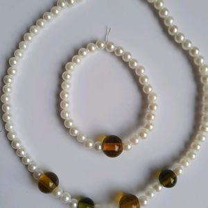 Combo Of Lemon Green Color Stones And Pearls Set