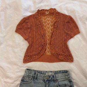 Orange Crochet Shrug Top