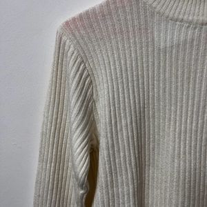 Off White High Neck Thin Sweater