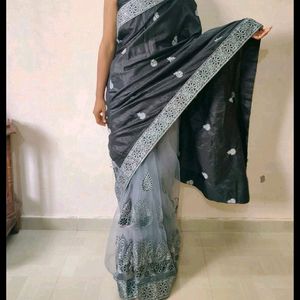 Black And Grey Partywear Saree 🖤