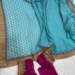 ESBeautiful Blue Combination Saree Witn Stitched B