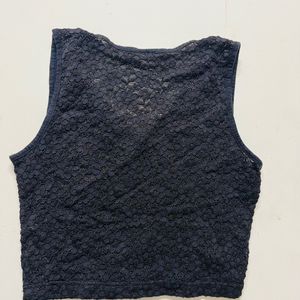 Vintage Cropped Vest With Floral Lace Work