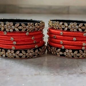 Handcrafted Silk Thread Kundan Stones Bangles