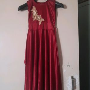 Maroon Colour Silk Ethnic Full Lenth Frock