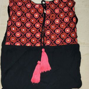 Black and Red Embroidered Women A line Kurta