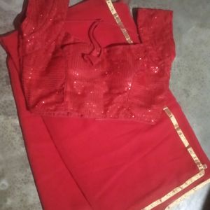 Red Saree With Blause❤