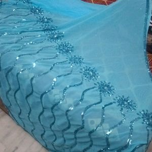 Beautiful Light Blue Saree With Unstiched Blouse