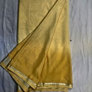 Yellow  Crape Silk Sari With blouse Pie