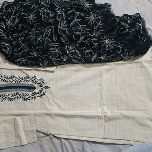 Cream Kurta With Black Dupatta